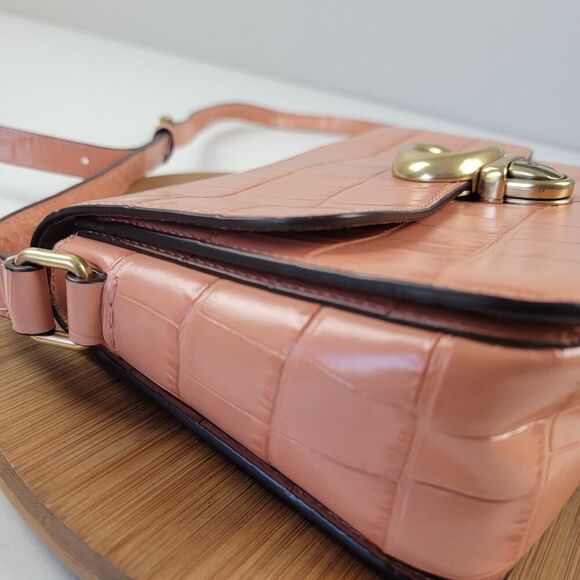 Coach Studio Shoulder Bag Brass Coral Croc Embossed Leather Purse Crossbody - Picture 9 of 16